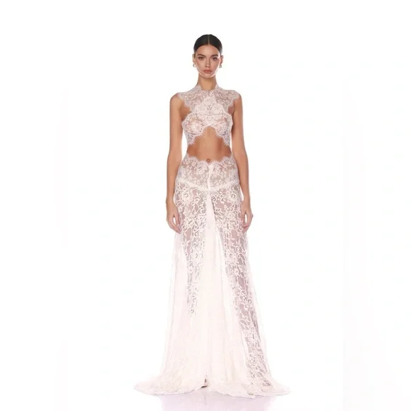 NWOT BRONX AND BANCO Naia Lace Gown in White Wedding Evening Gown - Picture 5 of 16